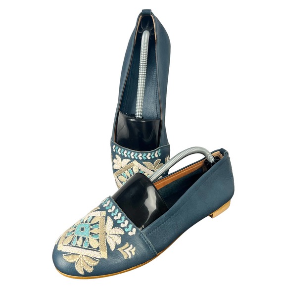SUNDANCE Womens 7.5 (38) Apollonia Floral Embroidery Italian Leather Ballet Flat - Picture 1 of 11